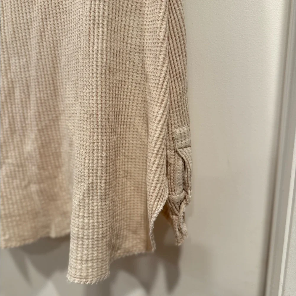 Free People One Scout Jacket Shacket Waffle Thermal Knit Slouchy Nude Sand - Picture 16 of 16